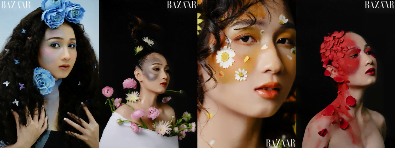 Vân Miu thực hiện face art cho Harper's Bazaar 5/2022